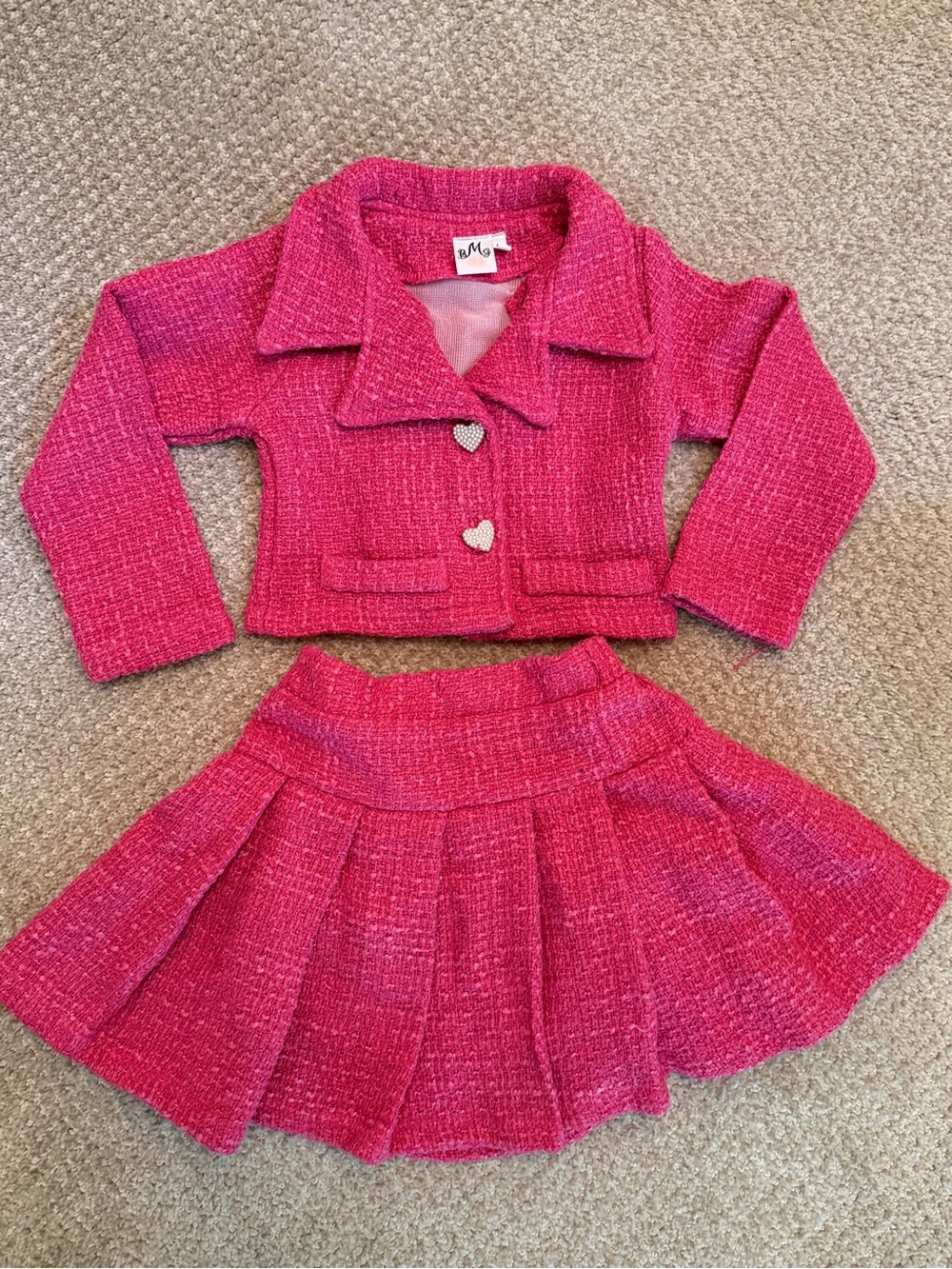 Girls Hot Pink Tweed Skirt and Jacket Set